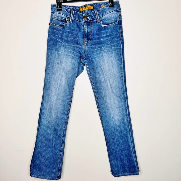 Seven7 Denim - Seven7 Bootcut Jeans 4 Denim Blue Whiskered Faded Med Wash High Waist Cotton
